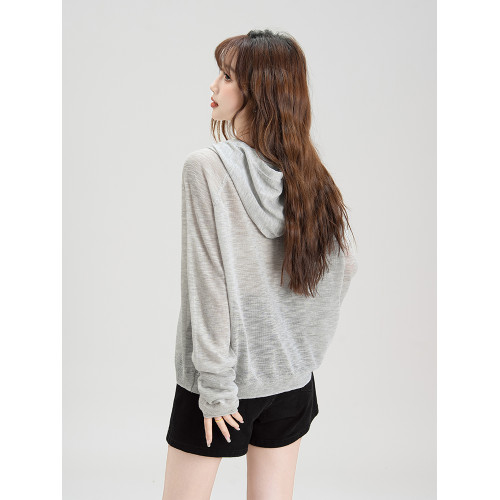 法式溫柔風連帽防曬衣女2026夏季新款抽繩設計防曬服寬鬆針織上衣