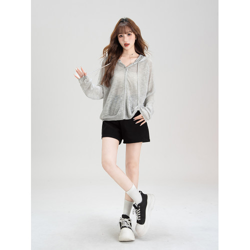 法式溫柔風連帽防曬衣女2026夏季新款抽繩設計防曬服寬鬆針織上衣