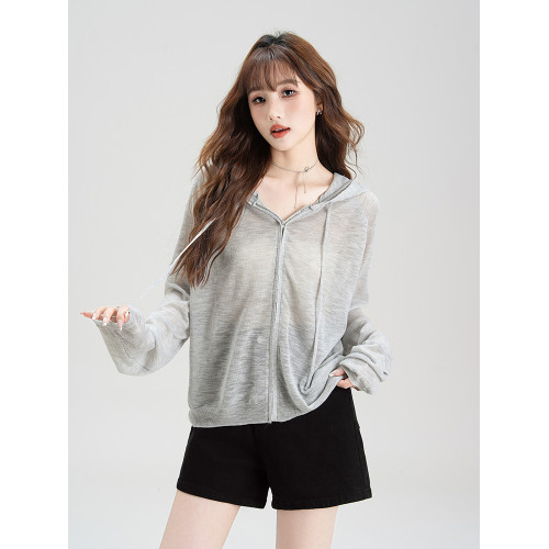 法式溫柔風連帽防曬衣女2026夏季新款抽繩設計防曬服寬鬆針織上衣