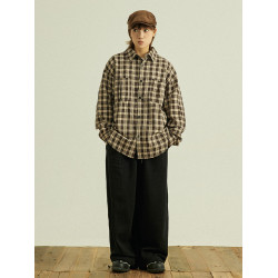 GoodNorth日系復古格子長袖襯衫男女中性風寬鬆百搭全棉格紋襯衣