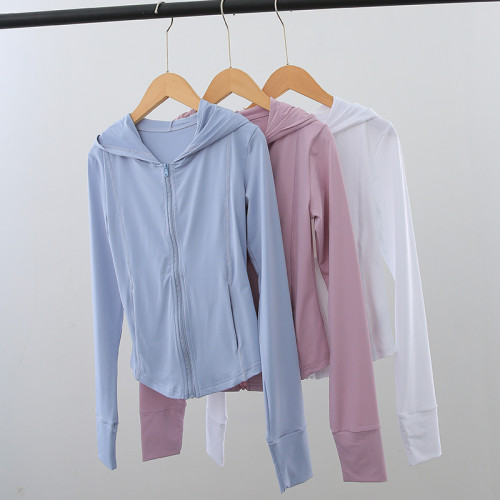 無敵推薦~閉眼入！真冰絲錦綸長袖防曬衣女連帽修身小蠻腰短外套