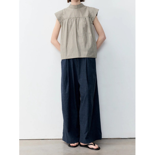 日系復古竪條紋立領小飛袖棉麻無袖襯衫女夏季鹽系穿搭別致上衣潮 日系復古竪條紋立領小飛袖棉麻無袖襯衫女夏季鹽系穿搭別致上衣潮