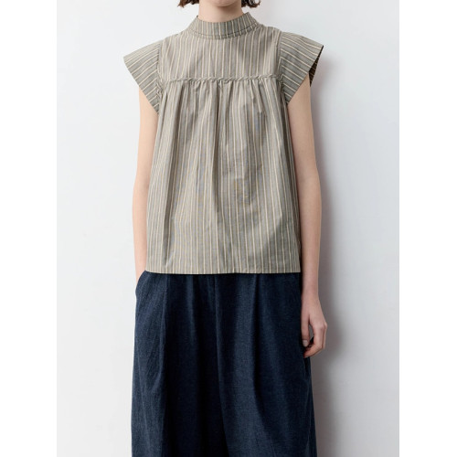 日系復古竪條紋立領小飛袖棉麻無袖襯衫女夏季鹽系穿搭別致上衣潮 日系復古竪條紋立領小飛袖棉麻無袖襯衫女夏季鹽系穿搭別致上衣潮