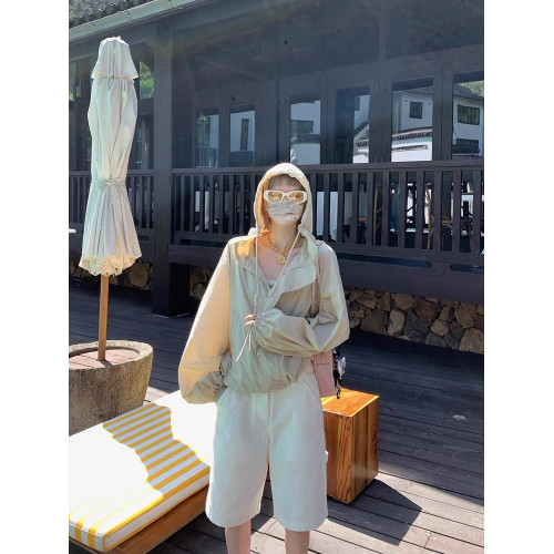 Nofat辣妹 抽繩連帽防曬衣女夏季新款輕薄透氣防曬服寬鬆涼感外套