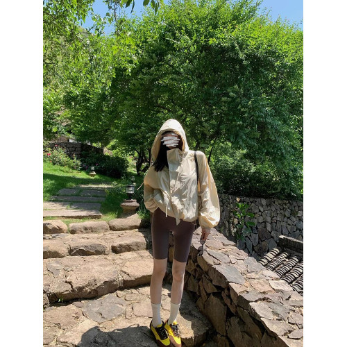 Nofat辣妹 抽繩連帽防曬衣女夏季新款輕薄透氣防曬服寬鬆涼感外套