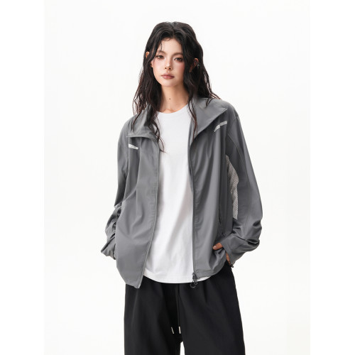 冰絲涼感速乾防曬衣女男2025夏boxy薄款透氣上衣戶外拼接運動外套