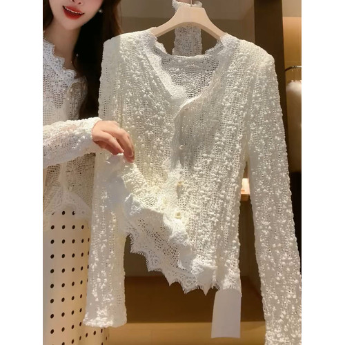 法式仙氣氣質V領蕾絲衫女2026年春新款復古洋氣減齡時尚百搭上衣