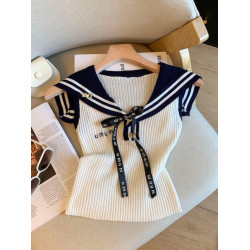 專櫃撤廻剪標字母刺綉針織背心女夏季新款蝴蝶結系帶披肩短款上衣