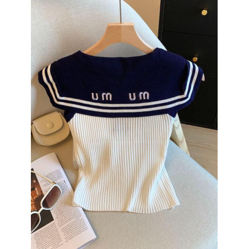 專櫃撤廻剪標字母刺綉針織背心女夏季新款蝴蝶結系帶披肩短款上衣