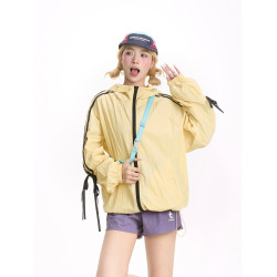 NERESUM戶外輕薄透氣蝴蝶結條紋防曬衣女夏季速乾運動防曬服外套