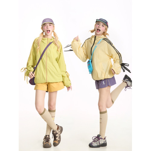 NERESUM戶外輕薄透氣蝴蝶結條紋防曬衣女夏季速乾運動防曬服外套