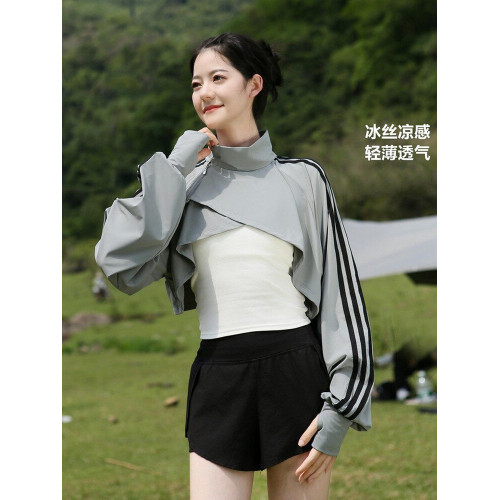 立領防曬衣帽披肩女外套短款二件套可分開戶外防紫外線遮陽寬鬆