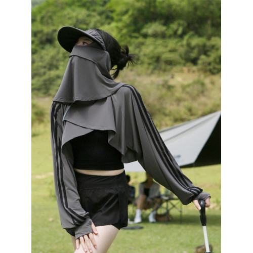 立領防曬衣帽披肩女外套短款二件套可分開戶外防紫外線遮陽寬鬆