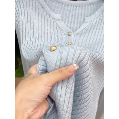 2026秋季新品藍色針織衫長袖上衣女時尚洋氣減齡高級感顯瘦上衣