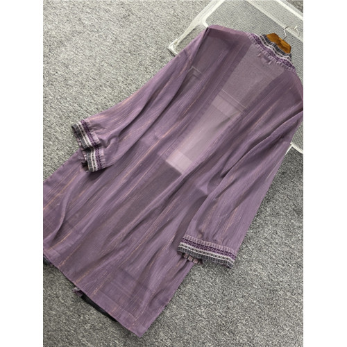  春夏季時尚百搭大碼金絲線印花圖紋無釦中長款雪紡外披