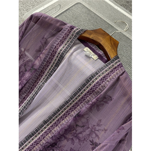  春夏季時尚百搭大碼金絲線印花圖紋無釦中長款雪紡外披