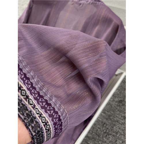  春夏季時尚百搭大碼金絲線印花圖紋無釦中長款雪紡外披