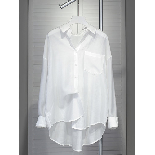 高級垂感白襯衫女夏季新款寬鬆薄款天絲防曬襯衣法式冰絲開衫外套