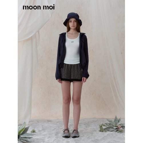 Moonmoi｜藍之戀曲 寬鬆輕薄柔軟拉鍊防/曬連帽短外套+漁夫帽