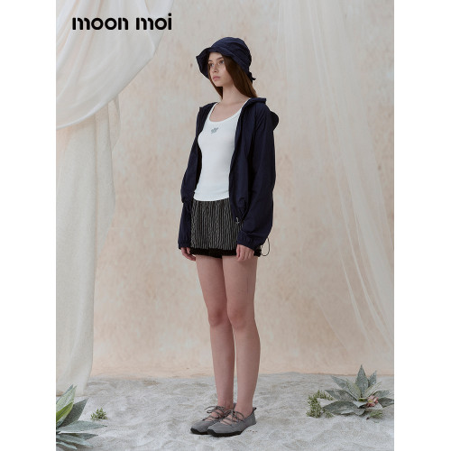 Moonmoi｜藍之戀曲 寬鬆輕薄柔軟拉鍊防/曬連帽短外套+漁夫帽