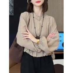 2026年新款早秋季薄款設計感上衣法式氣質大碼顯瘦寬鬆長袖襯衫女