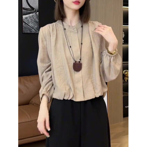 2026年新款早秋季薄款設計感上衣法式氣質大碼顯瘦寬鬆長袖襯衫女