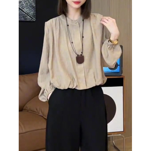2026年新款早秋季薄款設計感上衣法式氣質大碼顯瘦寬鬆長袖襯衫女