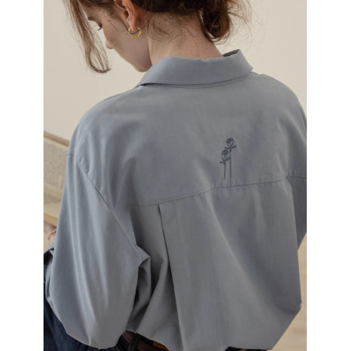 絨面鍛感免燙玫瑰綉花長袖襯衫女法式新款高級抗皺超好看襯衣上衣