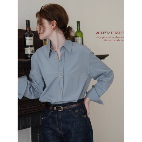 絨面鍛感免燙玫瑰綉花長袖襯衫女法式新款高級抗皺超好看襯衣上衣