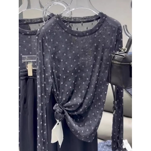 輕薄設計感波點微透防曬罩衫t恤2025夏季顯瘦精緻減齡長袖針織衫