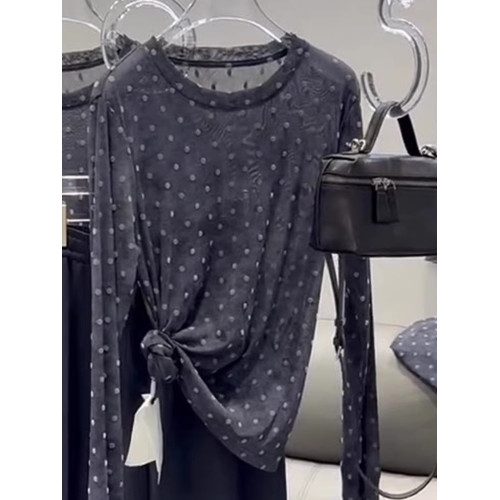 輕薄設計感波點微透防曬罩衫t恤2025夏季顯瘦精緻減齡長袖針織衫