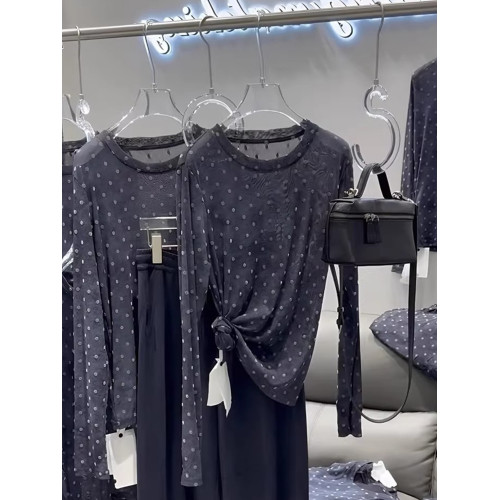 輕薄設計感波點微透防曬罩衫t恤2025夏季顯瘦精緻減齡長袖針織衫