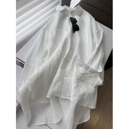 白色棉麻防曬襯衫女夏季寬鬆休閒上衣慵懶風薄款外套亞麻微透襯衣