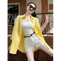 黃色防曬襯衫外套薄款2026輕奢高級感夏日多巴胺寬鬆慵懶感上衣女