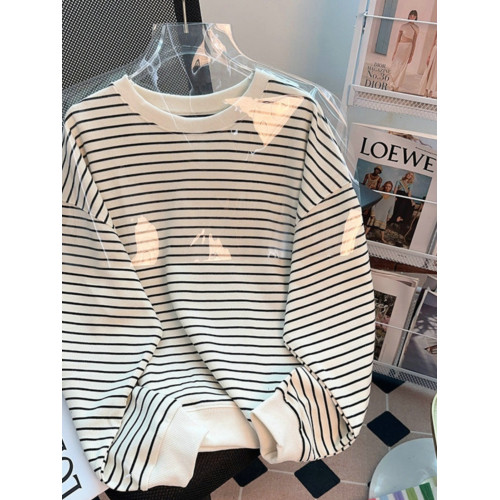 廣州十三行高級歐貨洋氣條紋衛衣女春秋高品質大版上衣女打底衫