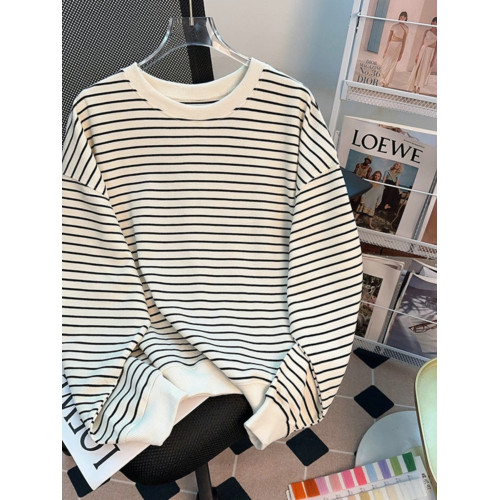 廣州十三行高級歐貨洋氣條紋衛衣女春秋高品質大版上衣女打底衫