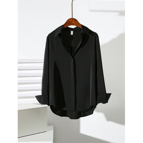 高級感紅色緞面襯衫女長袖通勤文藝氣質上衣新款抗皺免燙醋酸襯衣