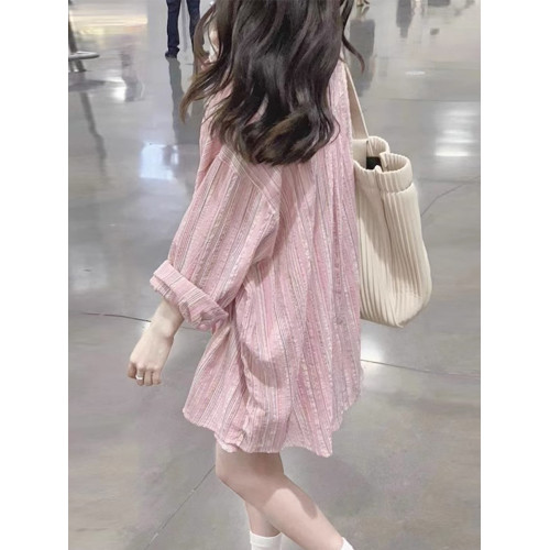 2026新款粉色襯衫外套秋冬女裝慵懶風法式休閒寬鬆長袖上衣早春薄