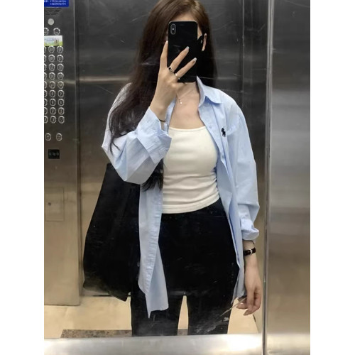 韓系chic慵懶白色襯衫外套女夏季設計感小衆長袖防曬休閒襯衣上衣