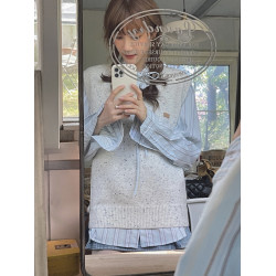 海鹽藍色條紋襯衫女休閒設計感小衆襯衣韓系chic別致秋裝上衣外套