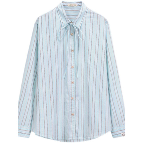 海鹽藍色條紋襯衫女休閒設計感小衆襯衣韓系chic別致秋裝上衣外套