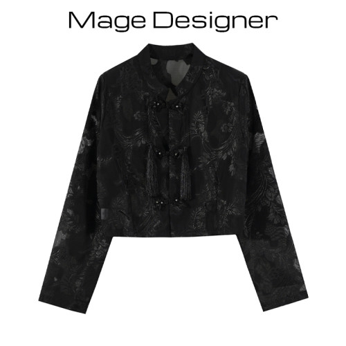 新中式國風復古盤釦短款改良西裝上衣春秋新款高級感顯瘦立領襯衫 新中式國風復古盤釦短款改良西裝上衣春秋新款高級感顯瘦立領襯衫