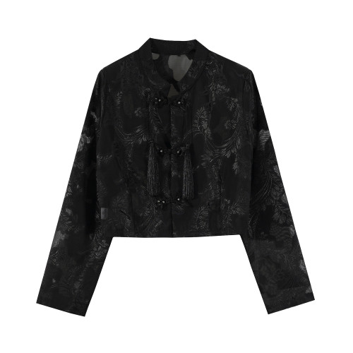 新中式國風復古盤釦短款改良西裝上衣春秋新款高級感顯瘦立領襯衫 新中式國風復古盤釦短款改良西裝上衣春秋新款高級感顯瘦立領襯衫