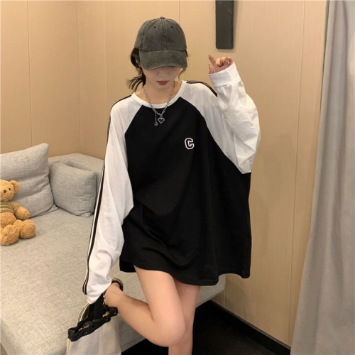 特大碼300斤撞色拼接字母套頭防曬衣女胖MM夏季寬鬆長袖薄款上衣 特大碼300斤撞色拼接字母套頭防曬衣女胖MM夏季寬鬆長袖薄款上衣