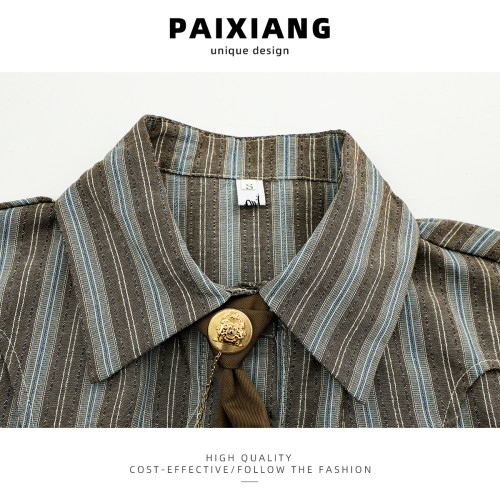 PAIXIANG/學院風條紋短款長袖襯衫女2025春季新款打底衫減齡襯衣 PAIXIANG/學院風條紋短款長袖襯衫女2025春季新款打底衫減齡襯衣