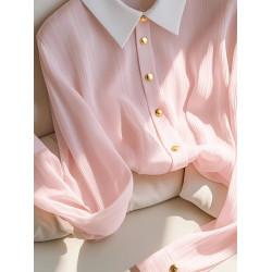 洋氣遮肚顯瘦襯衫女長袖春夏新款高級獨特上衣輕薄漂亮減齡雪紡衫