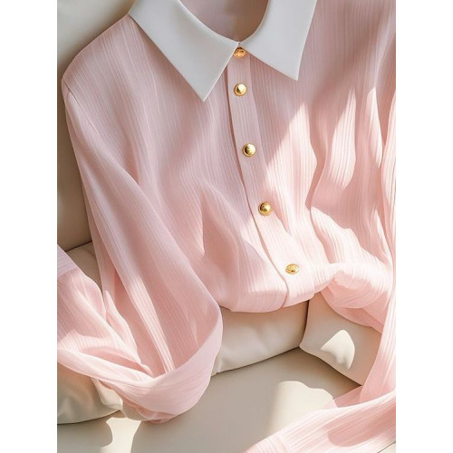 洋氣遮肚顯瘦襯衫女長袖春夏新款高級獨特上衣輕薄漂亮減齡雪紡衫 洋氣遮肚顯瘦襯衫女長袖春夏新款高級獨特上衣輕薄漂亮減齡雪紡衫