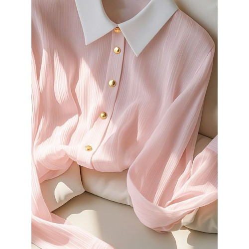 洋氣遮肚顯瘦襯衫女長袖春夏新款高級獨特上衣輕薄漂亮減齡雪紡衫 洋氣遮肚顯瘦襯衫女長袖春夏新款高級獨特上衣輕薄漂亮減齡雪紡衫