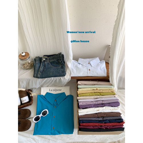 基礎系韓國王炸色系長袖方領淨版襯衫女秋內搭外曡穿休閒氣質襯衣