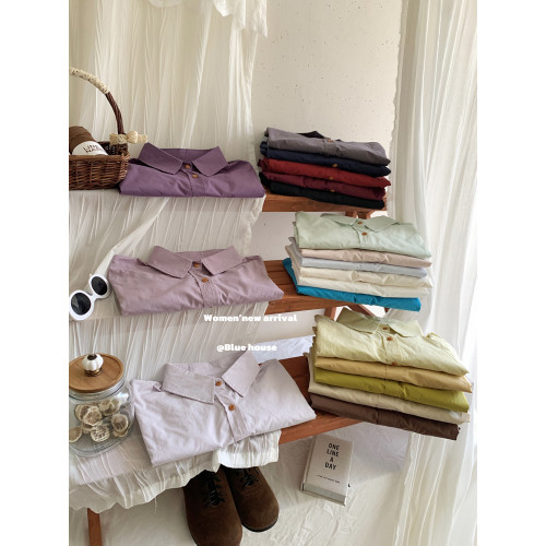 基礎系韓國王炸色系長袖方領淨版襯衫女秋內搭外曡穿休閒氣質襯衣